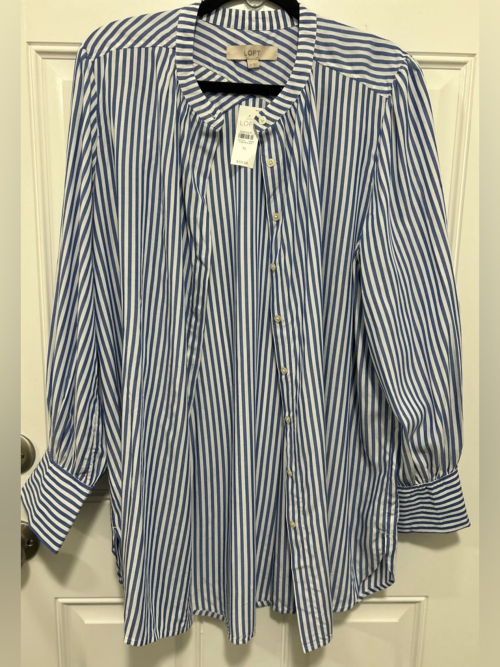 LOFT Blue & White Striped Relaxed Button-Down Blouse